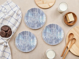 Hermia Juego de Platos para Postre Lines, 6 Piezas, Azul y Blanco